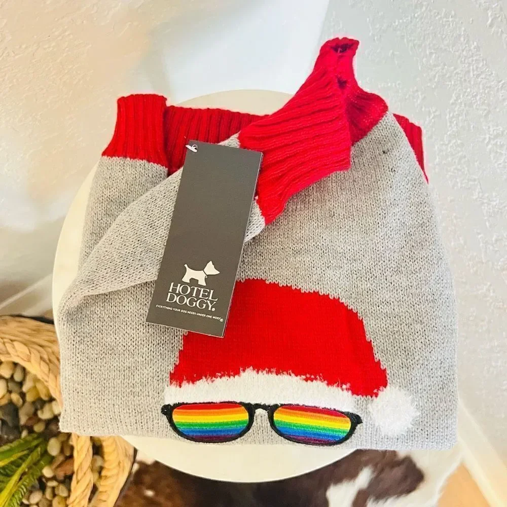 HOTEL DOGGY Pride Santa Dog Sweater, Red/Gray, Gay Pride,‎ Medium, NWT